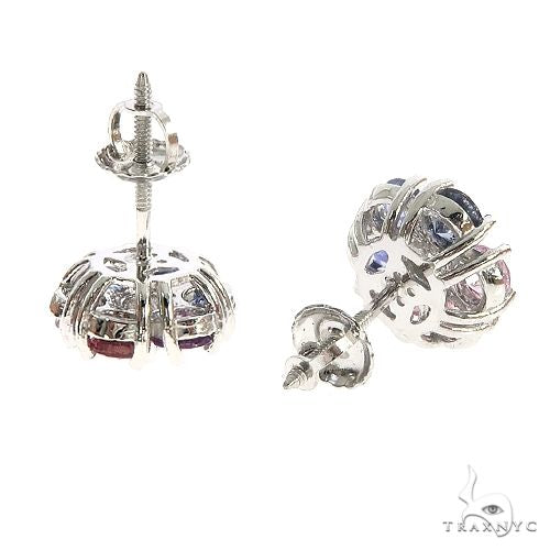 14K Gold Large Pink&Blue Sapphire Diamond Flower Earrings, photo 3 of 3
