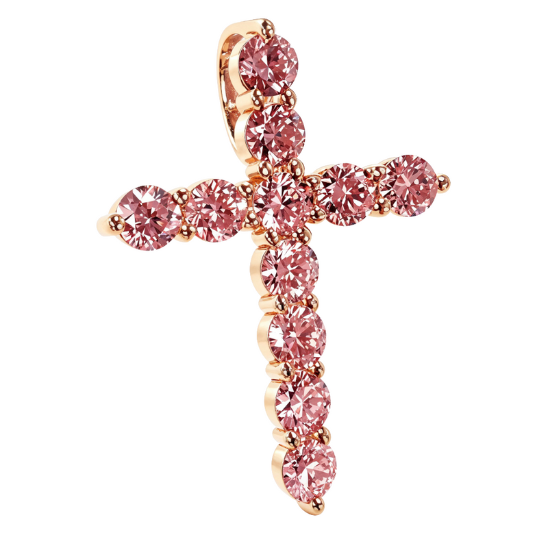14K Gold Pink Diamond Cross Pendant (Lab), photo 2 of 6