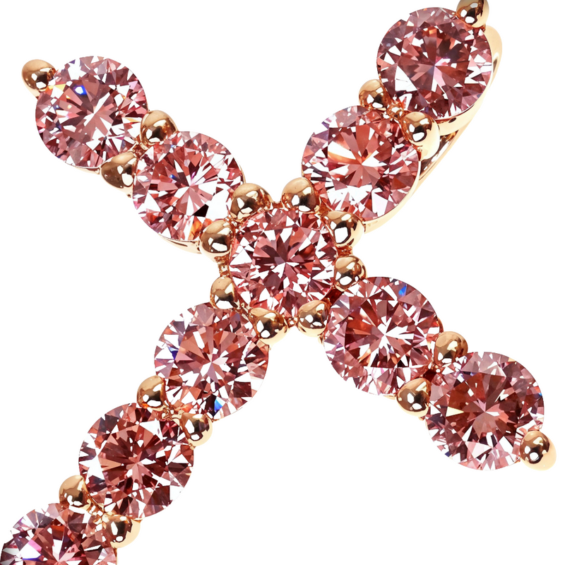 14K Gold Pink Diamond Cross Pendant (Lab), photo 3 of 6