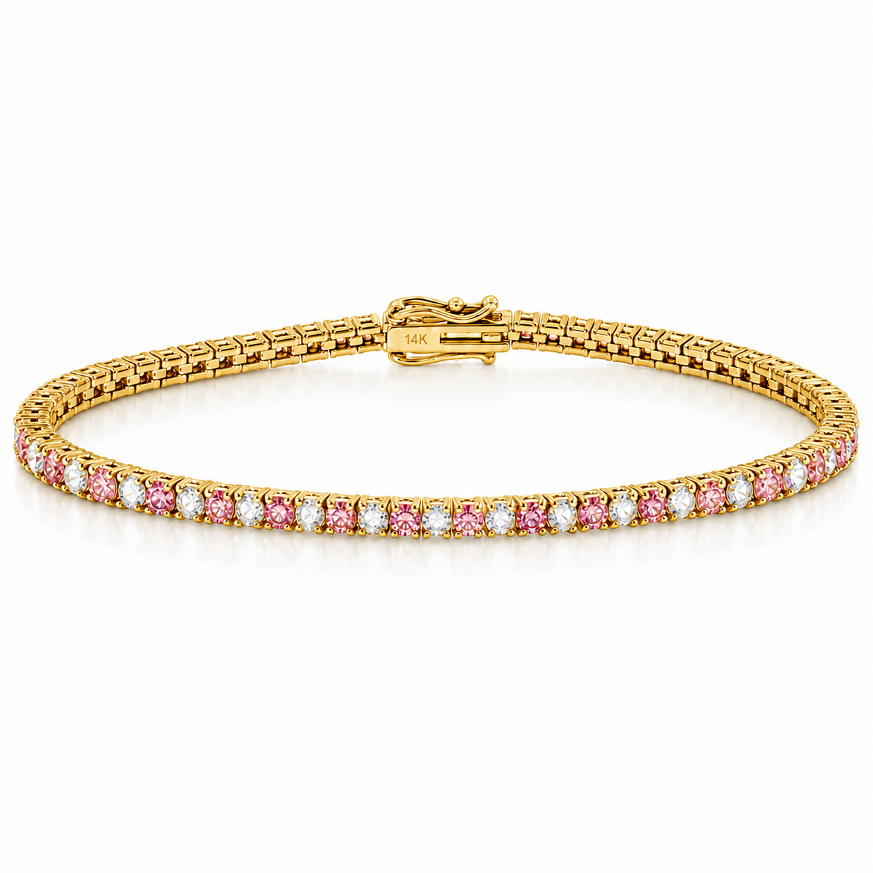 Pink & White Diamond Tennis Bracelet, Rotated Set | TraxNYC