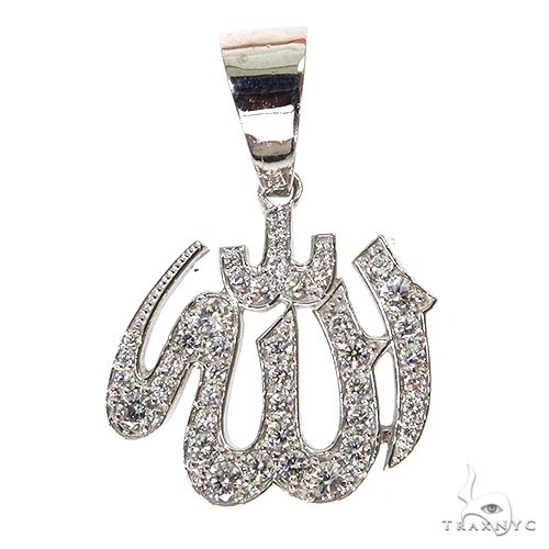 Platinum pendant shaped as Arabic "Allah" with embedded sparkling diamonds