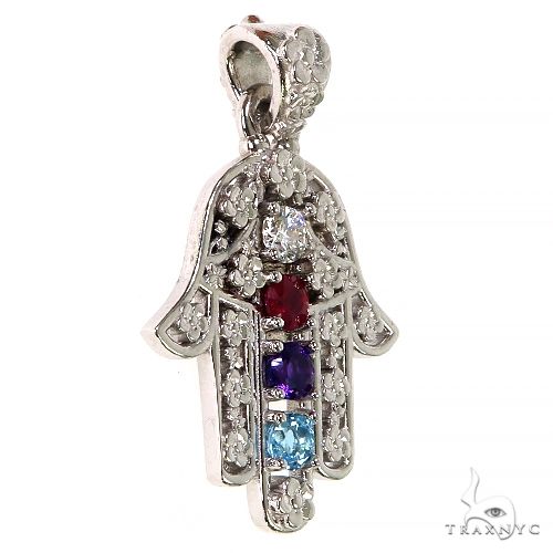 Platinum Hamsa Birthstone Pendant, photo 2 of 6
