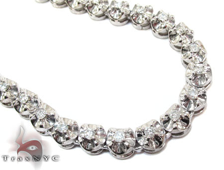 Polished 10K white gold diamond chain, 30 in, 6 mm links