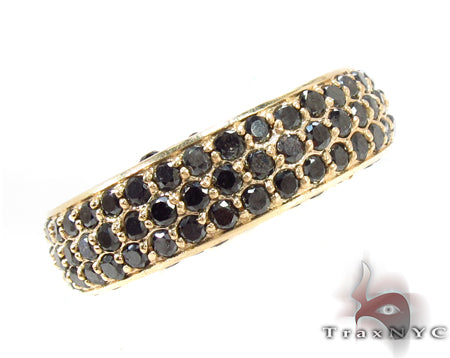 Yellow gold men's ring with multiple prong-set black diamonds band