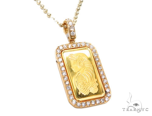 Prong Diamond 24k Gold Pendant Bar Moon Cut Chain 42206 - Image 3