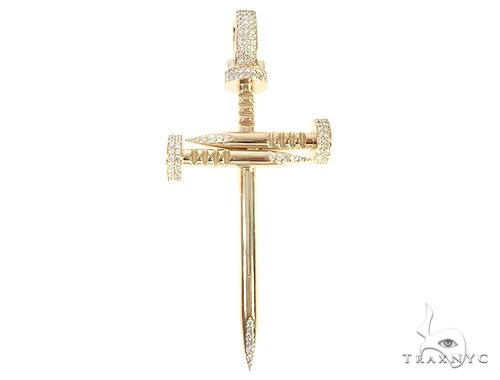 Diamond nail cross pendant with round-cut stones in prong settings – front view