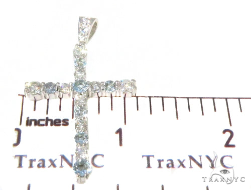 18K Gold Prong Diamond Aquamarine Cross, photo 5 of 6