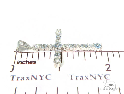18K Gold Prong Diamond Aquamarine Cross, photo 6 of 6