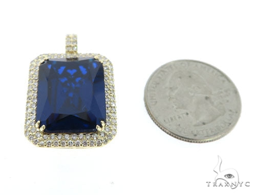 14K Gold Prong Diamond Blue Fancy Pendant, photo 5 of 8