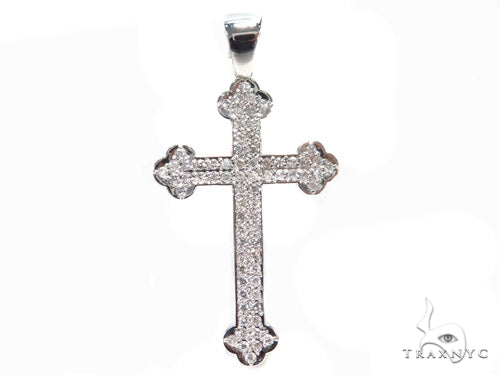 White gold men's cross pendant with prong-set diamonds and intricate detailing