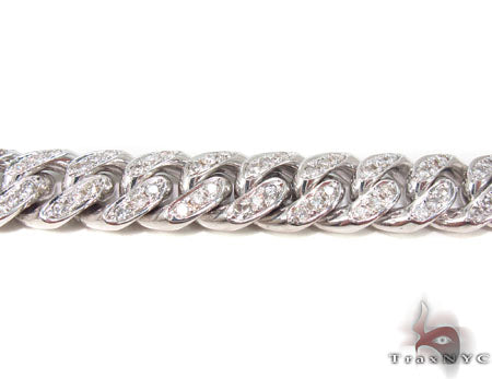 Silver-tone Miami Cuban link chain with prong-set diamonds, 11mm, 30 inches long