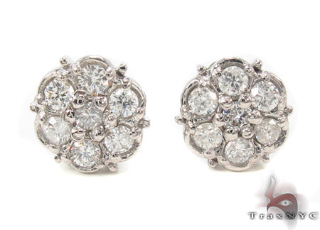 White gold cluster diamond prong earrings with round brilliant diamonds in floral design