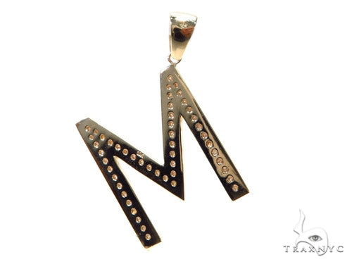 10K Gold Prong Diamond Initial 'M' Pendant, photo 5 of 8