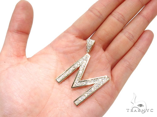 10K Gold Prong Diamond Initial 'M' Pendant, photo 8 of 8