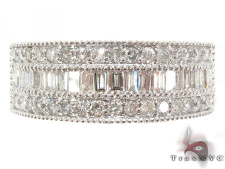 White gold men's engagement ring with mixed cut diamonds in triple row band