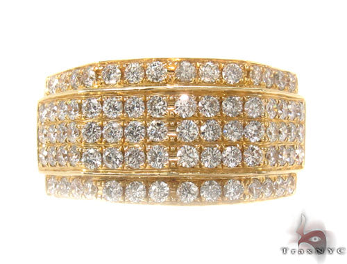 Yellow gold men's ring with multiple rows of prong-set diamonds