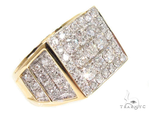 Yellow gold men’s diamond ring with large square prong-set diamond cluster top
