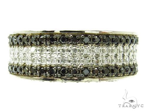 Men's ring with black diamonds and clear stones in striped band design