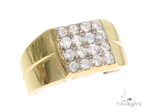 Mens square diamond ring in 10k yellow gold – geometric profile with round-cut diamond accents, front angle