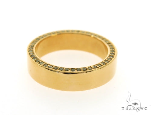 Yellow gold men’s eternity ring with small canary diamonds in prong setting