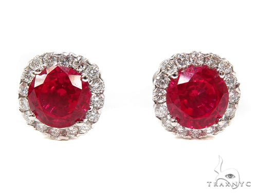 Prong-set ruby and diamond earrings in 14k white gold – front-facing view showing stone arrangement