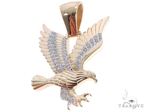 14K Gold Prong Diamond Wild Eagle Pendant, photo 3 of 8