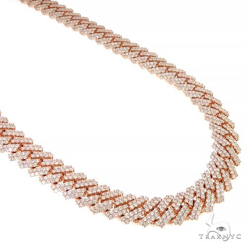 Rose gold Miami Cuban chain with prong set diamonds and a diamond-encrusted clasp