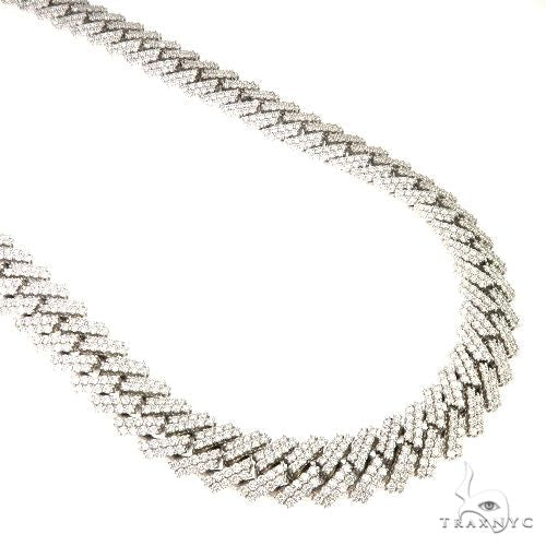 Double row white gold Cuban chain with prong-set diamonds and diamond-encrusted clasp