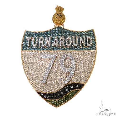 Custom mens diamond pendant in gold – multi-color round-cut stones in open prong setting, front view