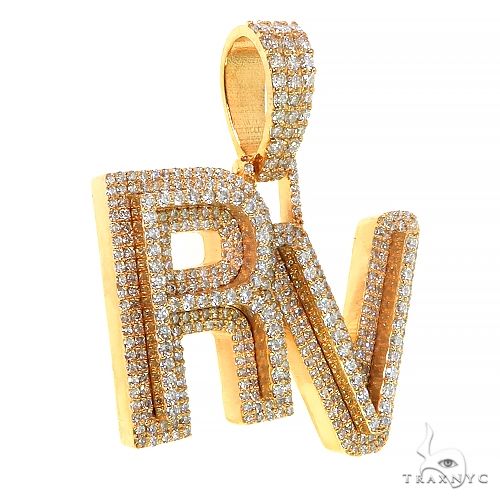 14K Gold 'RV' Initial Diamond Pendant, photo 2 of 6