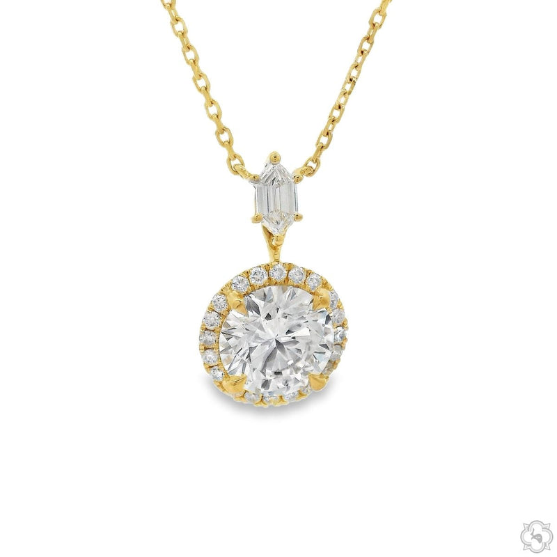 18K Gold Radiant Halo Drop Necklace, photo 3 of 7