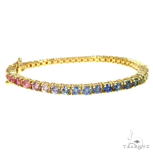 14K Gold 10 Pointer Rainbow Sapphire Tennis Bracelet, photo 3 of 6