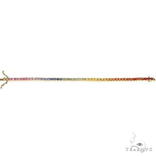 14K Gold 10 Pointer Rainbow Sapphire Tennis Bracelet, photo 5 of 6