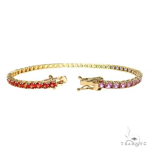 14K Gold Rainbow Sapphire Tennis Bracelet, photo 2 of 6
