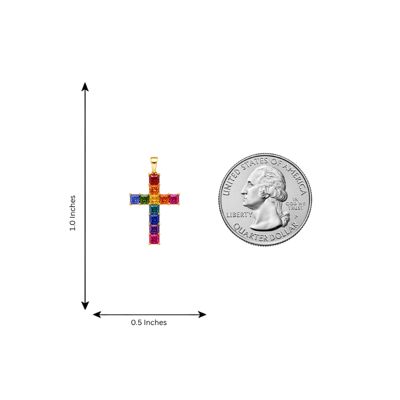 Rainbow Princess Cut Sapphire Cross in 14K gold, view 10