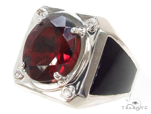 10K Gold Red Garnet & 0.06 Ctw Diamond Custom Ring, view 4