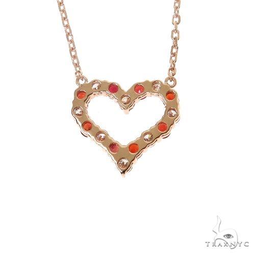 14K Gold Red Sapphire Diamond Heart Necklace, photo 5 of 7