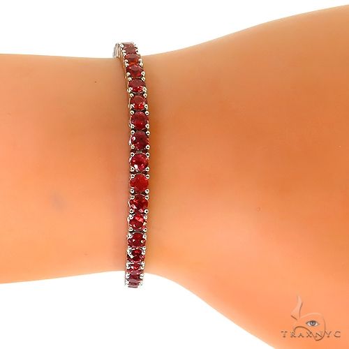 14K Gold Red Sapphire Tennis Bracelet 3.2mm 7 Inches, view 5