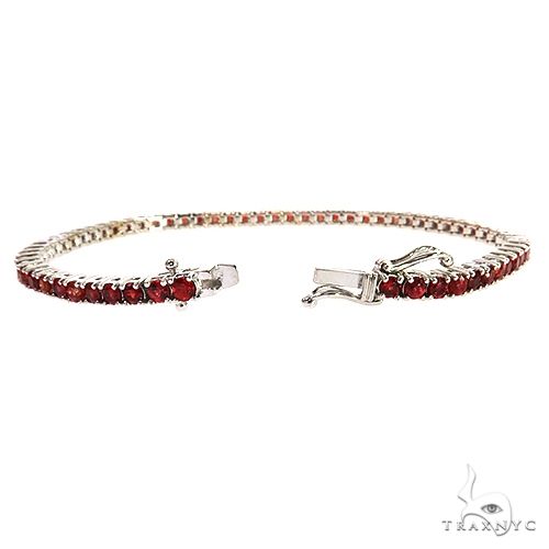 14K Gold Red Sapphire Tennis Bracelet 3mm 8 Inches, view 2
