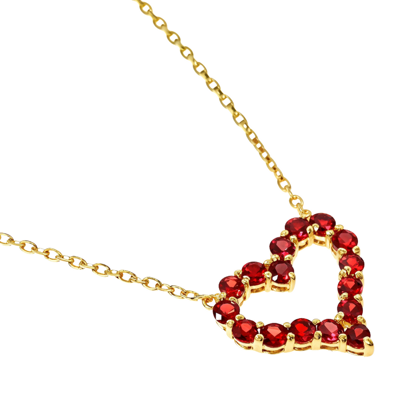 14K Gold Red Sapphire Heart Necklace, photo 2 of 5