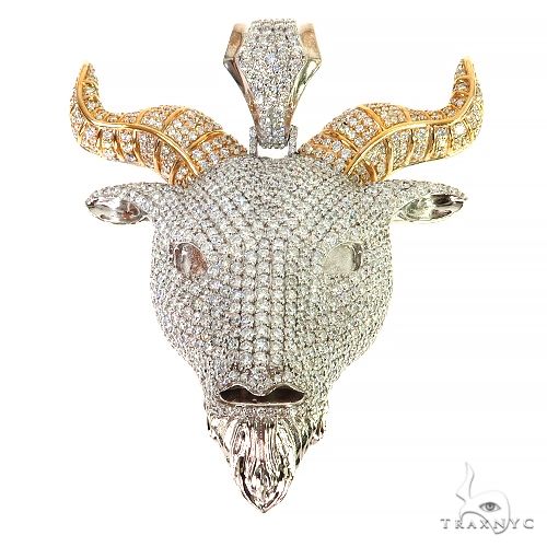 Diamond animal pendant in 10k two-tone gold — front face showing sculpted goat figure with diamond setting, 95g