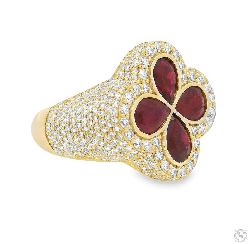 10K Gold Ruby Clover Diamond Ring, photo 3 of 7