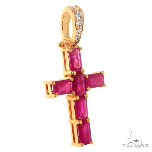14K Gold Ruby Emerald Cut Sapphire Cross Pendant, photo 2 of 6