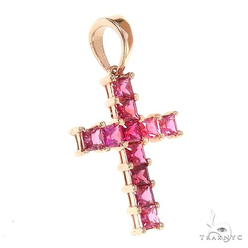 14K Gold Ruby Princess Cut Cross, photo 2 of 6
