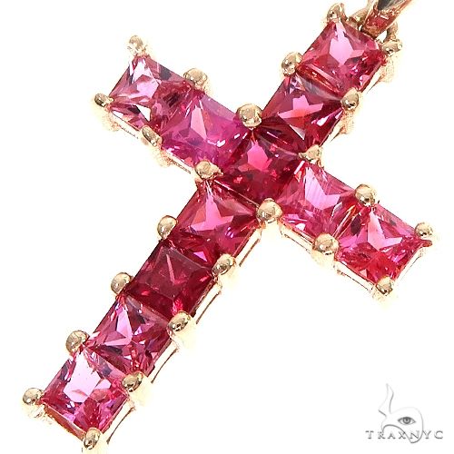 14K Gold Ruby Princess Cut Cross, photo 3 of 6