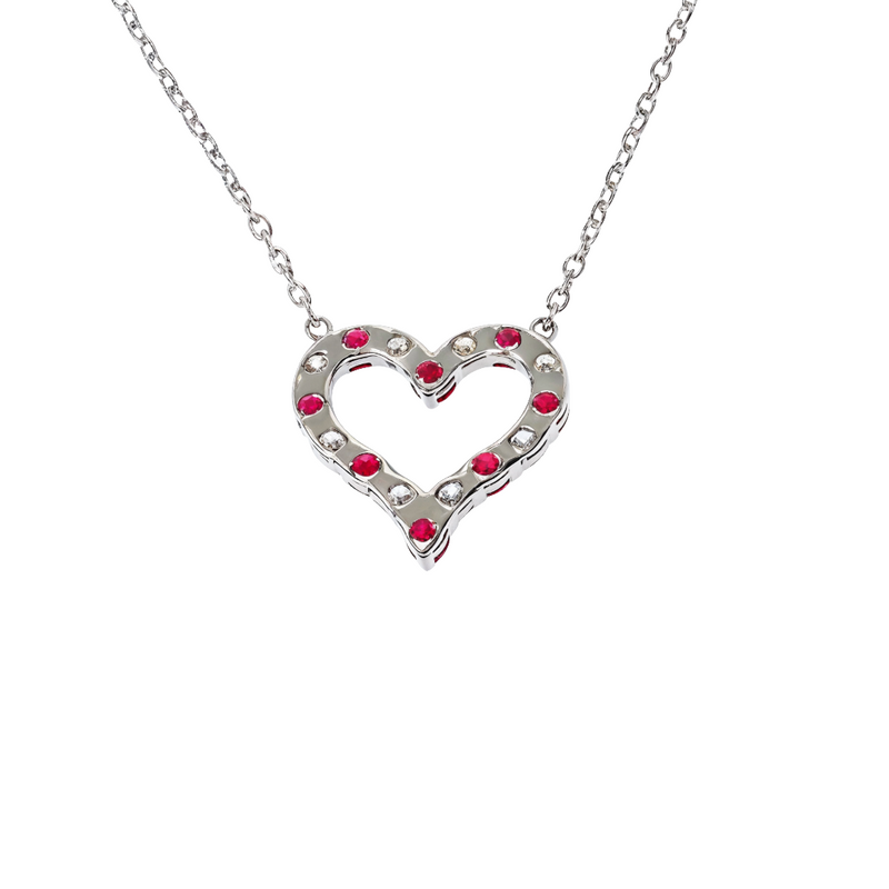 14K Gold Ruby Diamond Heart Necklace, photo 4 of 5