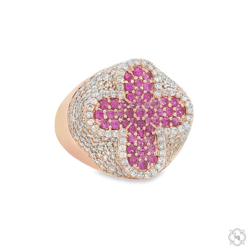 14K Gold Sapphire Cross Diamond Ring, photo 3 of 7