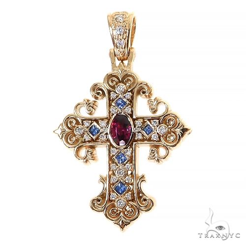 Rhodolite Sapphire Diamond Cross 68581 | TraxNYC