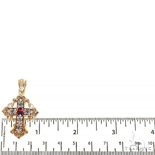 14K Gold Rhodolite Sapphire Diamond Cross, photo 5 of 6