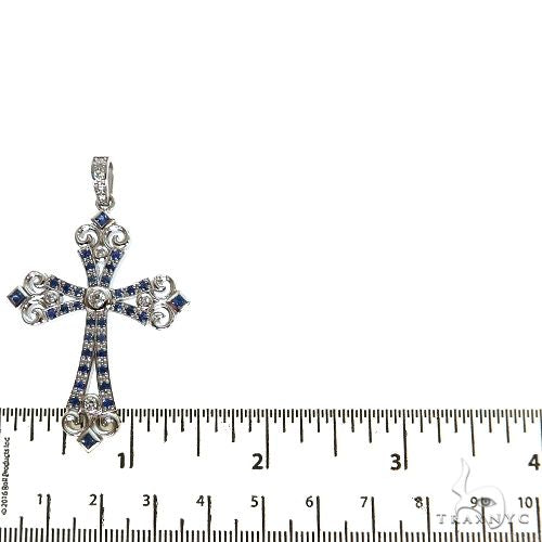 14K Gold Moonlight Sapphire Diamond Cross Pendant, photo 5 of 7